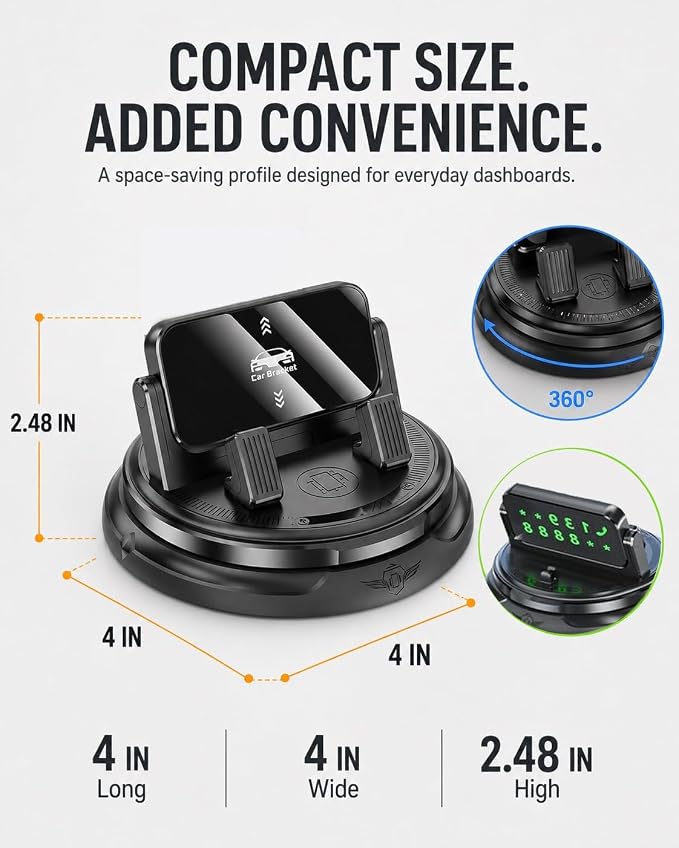 Car Phone Holder 360 Degree Rotation Navigation Mount Splendid Dashboard Windshield Accessories for Women Rotating Soporte De Telefono para Carro Grip Anti-Slip Grips(Glow Number Edition) - Image 6
