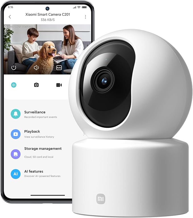 XIAOMI Smart Camera C201, 1080p Indoor Security Camera with Physical Lens Shielding, 360° Panoramic View, AI Human & Pet Detection, Full-Color Night Vision, Wi-Fi 6, Works with Google Assistant, 1pack by Xiaomi