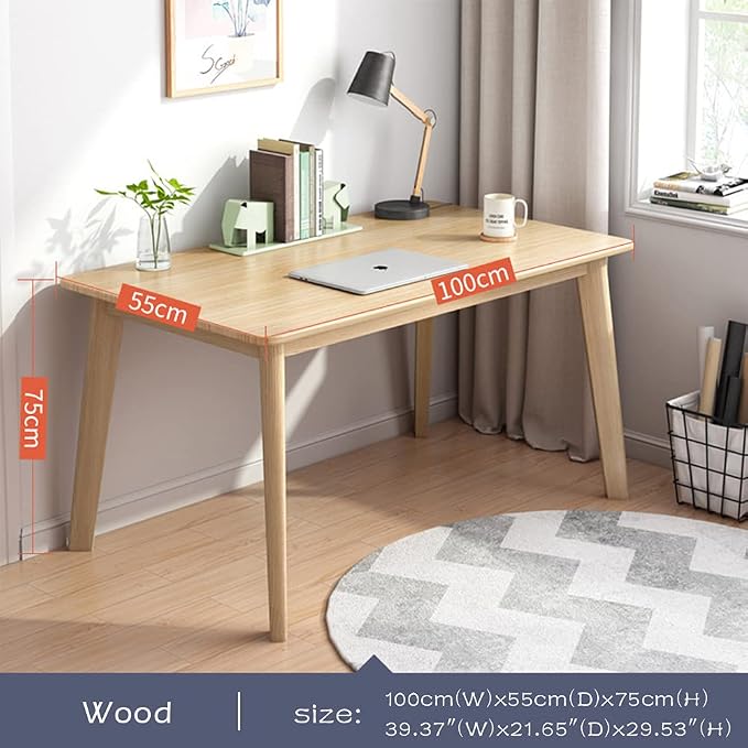 IOTXY Simple Wooden Writing Desk - Modern Minimalist Style PC Laptop Computer Workbench with Solid Wood Legs, 39" W Home Office Work Table for TV Stand Music Video Live Broadcast Workstation, Oak - Image 6