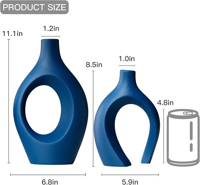 Lvases Blue Snuggle Hollow Ceramic Vase Minimalist Decorative Vases of 2 | 11 Inch Nordic Boho Decor Home Flower Vases for Living Room Coffee Table, Bookshelf Mantle & Entryway Pampas Grass Display - Image 6