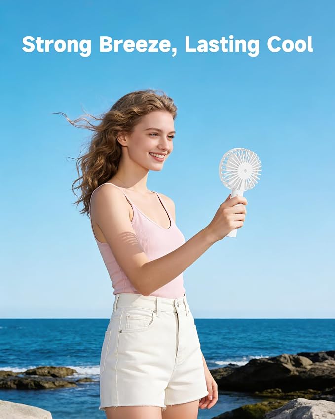 Small Handheld Portable Fan, 3 Gear Speeds, 2-in-1 180° Foldable Mini Table Fan, Personal USB Fan, Portable Travel Fan, Hand Fans Rechargeable for Travel Lash Makeup Desk Girl Women Summer Gift White - Image 5
