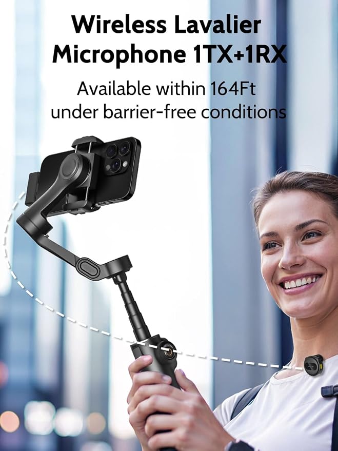 AOCHUAN Gimbal Stabilizer for iPhone & Android,3-Axis Phone Gimbal w/Wireless Lavalier Microphone,Built-in 7.8" Extension Pole,OLED Display,Phone Stabilizer for Video Recording TikTok(V8 Mic Kit) - Image 2