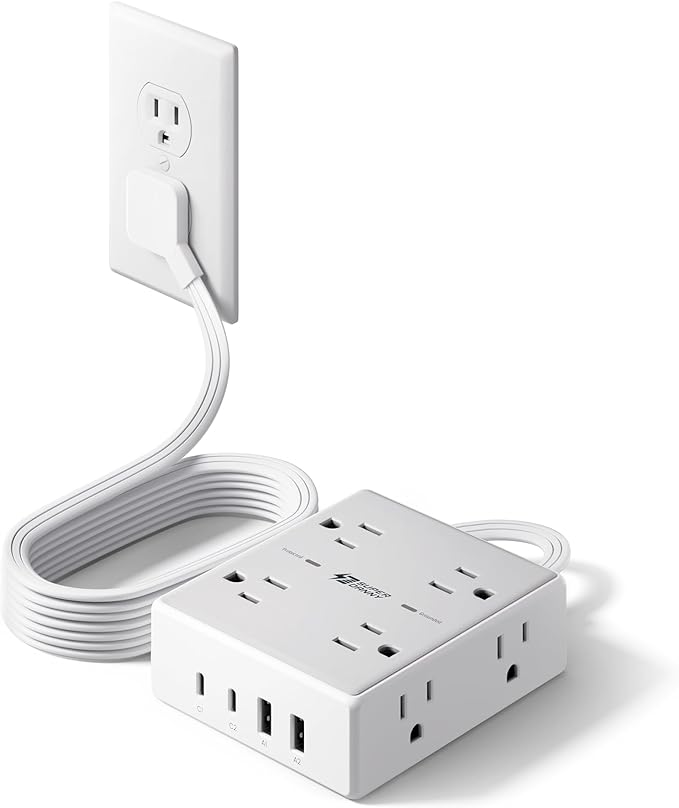 SUPERDANNY Extension Cord,Flat Plug Surge Protector Power Strip,6Ft | 8 AC & 4 USB Ports (2 USB C),Surge Protector with 1050J,Desk Charging Station for Home Office,College Dorm Room Essentials by SUPERDANNY