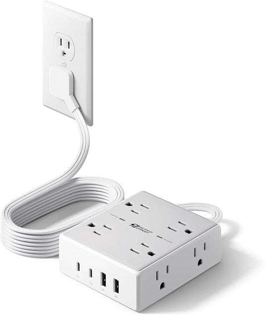 SUPERDANNY Extension Cord,Flat Plug Surge Protector Power Strip,6Ft | 8 AC & 4 USB Ports (2 USB C),Surge Protector with 1050J,Desk Charging Station for Home Office,College Dorm Room Essentials by SUPERDANNY