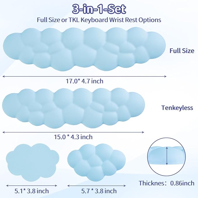 Sushret Cloud Wrist Rest Keyboard, Cloud Keyboard Wrist Pad Set with PU Leather Memory Foam, Cute Arm Rest for Palm Support, PC/Gaming Desk Accessories/Office Setup/Computer Hand Cushion - Blue - Image 7