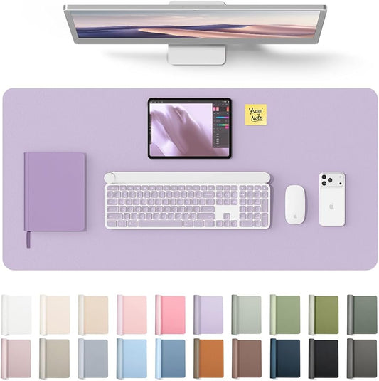YSAGi Leather Desk Protector, Office Mat, Large Mouse Mat, Non-Slip PU Leather Blotter, Laptop Desk, Waterproof Writing Pad for Office and Home (Light Purple, 35.4" x 17") by YSAGi