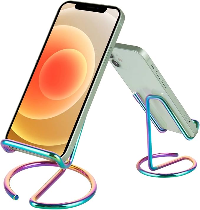 ROPOSY Cell Phone Stand for Desk, Cute Metal Rainbow Cell Phone Stand Holder Desk Accessories, Compatible with All Mobile Phones, iPhone, iPad by ROPOSY