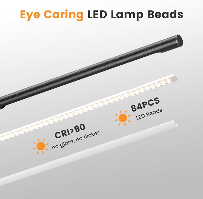 SIBRILLE Metal LED Desk Lamp, 16" Dimmable Desk Light with Base, 15W 1200LM, Adapter Included, Color & Brightness Adjustable, Modern Tall Table Lamp for Home Office Reading Study Task Laptop, Black - Image 4