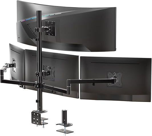 WALI Quad Monitor Mount for up to 49 inch Ultrawides on Top Bracket and 27 inch Screens on Lower Brackets, Extra Tall 4 Monitor Stand, Heavy Duty Monitors Arm up to 44 lbs (M004S-P), Black by WALI