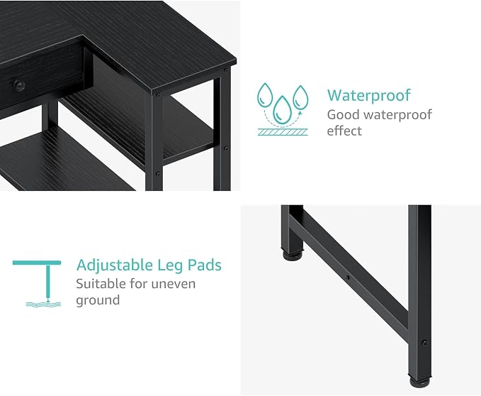 DLisiting Black Corner Desk for Small Space with Drawers, Reversible Gaming L Shaped Computer Desk with Storage Shelves for Boys, Corner Work Study PC Desks for Bedroom - Image 9