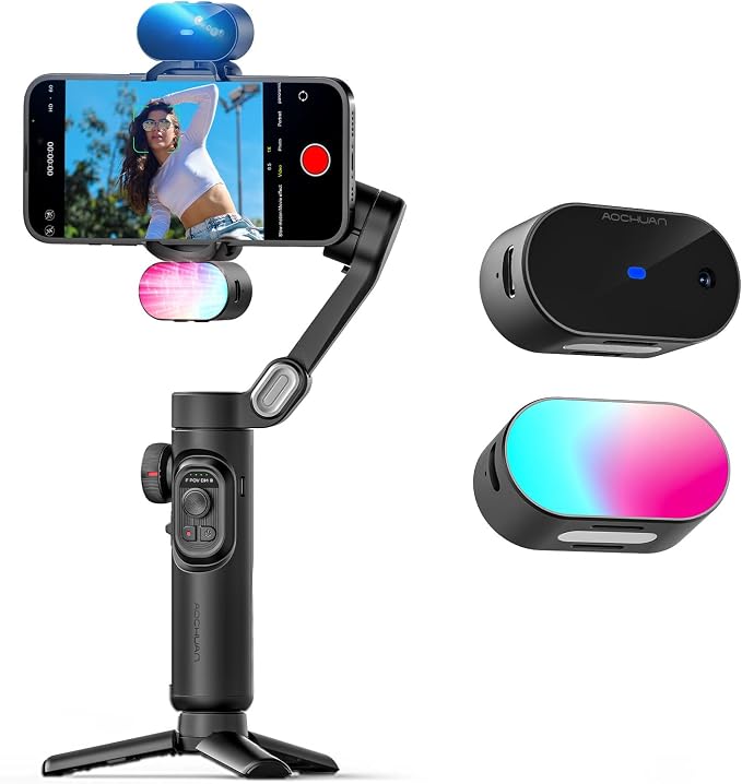 XE AI Version, Gimbal Stabilizer for Smartphone, NO APP AI Tracking, Magnetic RGB LED Light, 7 Color Temperature by AOCHUAN