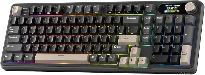 RK ROYAL KLUDGE S98 Wireless Mechanical Keyboard w/Smart Display & Knob | 96% Top Mount RGB Gaming Keyboard BT/2.4G/USB-C, 5-Layer Noise Dampening, Creamy Sound Pre-lubed Switch,Hot Swap, 98 Keys by RKROYALKLUDGE