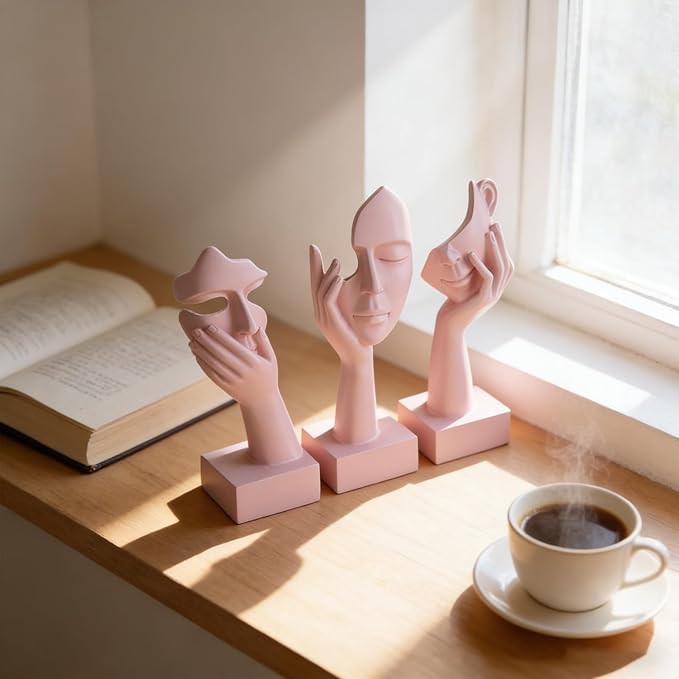 3 Pcs Thinker Small Statue Set - Pink Art Abstract Home Accent Figurines for Decor Woman Apartment Bookshelf Floating Shelf Coffee Table Office Desk Bathroom Counter Decor (3 Pcs Pink, 6") - Image 5