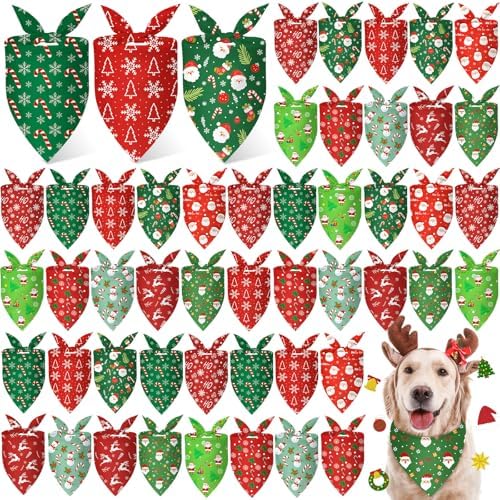 Weewooday 50 Pcs Christmas Bandanas for Dogs Xmas Bandanas Bulk with Santa Snowflake Candy Cane Soft Bibs Adjustable Triangle Doggie Scarf for Small Medium Large Pet (31.5 x 21.7 x 21.7 Inch) by Weewooday