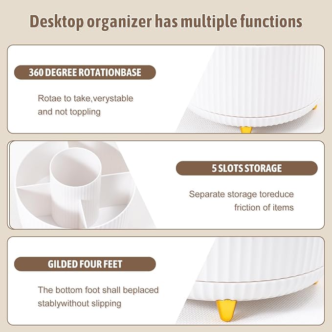 Gawsey White Desk Organizers and Accessories with Desk Organizer 360° Rotating Pen Holder and Office Supplies, Cute Stationery Supplies Set - Image 2
