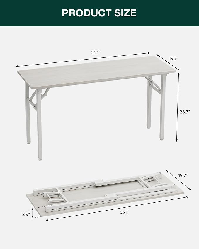 Frylr Small Folding Computer Desk – Portable 55.1 Inch Foldable Laptop Table, Collapsible and Compact for Easy and Fast Setup, Lightweight for Small Spaces, Home Craft and Study Use, White Ash - Image 2