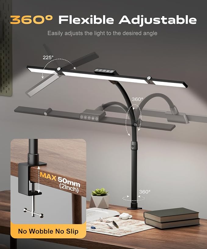 LED Desk Lamps for Home Office, Desk Light with Remote & Touch Control, Stepless Dimming,5CCT,Motion Sensor Auto On/Off, Eye-Caring Desk Lamp with Clamp for Study, Reading,Dual Monitors,Black - Image 6