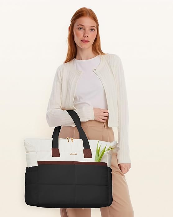 LOVEVOOK Tote Bag for Women,Light Puffer Tote Bag with Multi-pockets,Stylish Carry on Laptop Bags for Daily,Travel,Work,Gym - Image 2