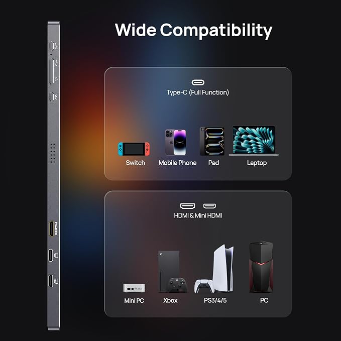 ARZOPA 16.1" Portable Monitor Gray, 100% sRGB FHD 1080P Kickstand Portable Laptop Monitor High Color Gamut Display IPS Eye Care Screen for High-end Office & Entertainment -Z1C Gray - Image 6