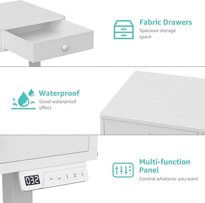 KLUVIS Electric Standing Desk with Drawers, 32 Inch White Small Height Adjustable Sit Stand Desk with Storage for Small Space Home Office Bedroom, Study Writing Stand up Computer Desks for Girls Work - Image 7