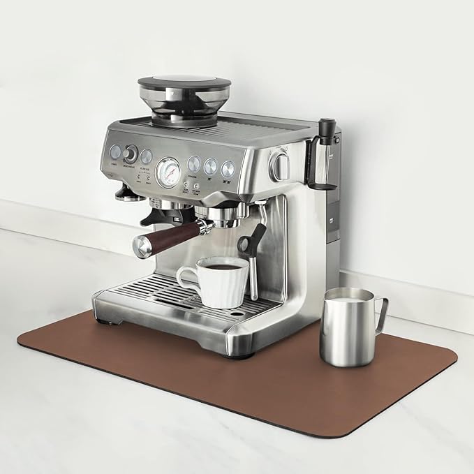 Mimore Coffee Mat - 12x19 Inch Brown Countertop Mat - Absorbent, Hides Stains, Rubber Backed - Dish Drying Mat Fits Under Coffee Maker or Espresso Machine by Mimore