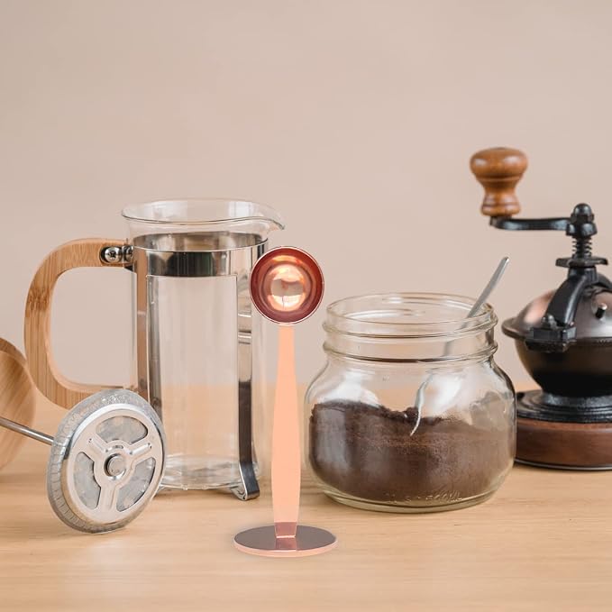 2-in-1 Coffee Scoops, 304 Stainless Steel Tablespoon Measure Spoon, with Pressed Bottom for Coffee Bean Press Coffee Grinding Pressing（Rose Gold15 ml） - Image 2
