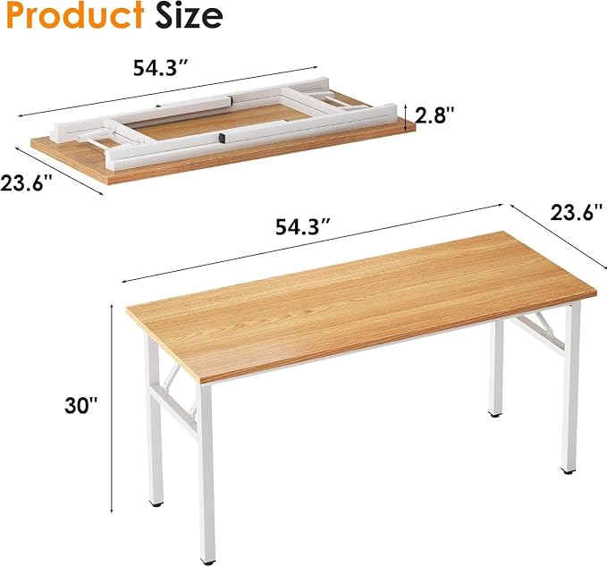 Need Office Computer Desk 54.3 Inch Sturdy Folding Laptop Table Teak | White Frame Writing Gaming Work Table/Foldable Home Office Desk/Sewing Table, No Assembly Required - Image 3