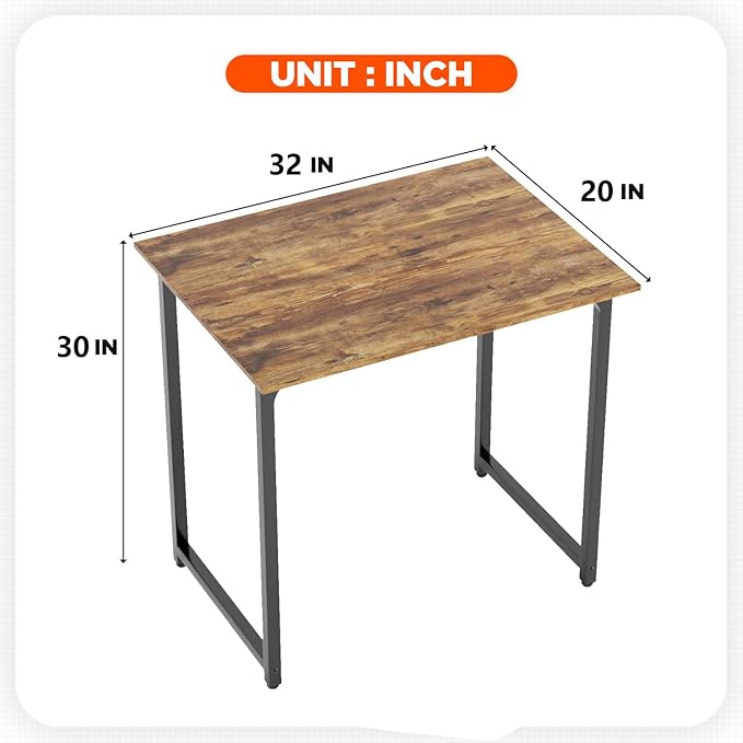 PayLessHere | 32 Inch Computer Desk | Brown | Office Desk with Metal Frame, Adjustable Feet | Water-Resistant, Scratchproof Surface | Sturdy Writing Table for Home Office or Study | Pack of 2 - Image 3