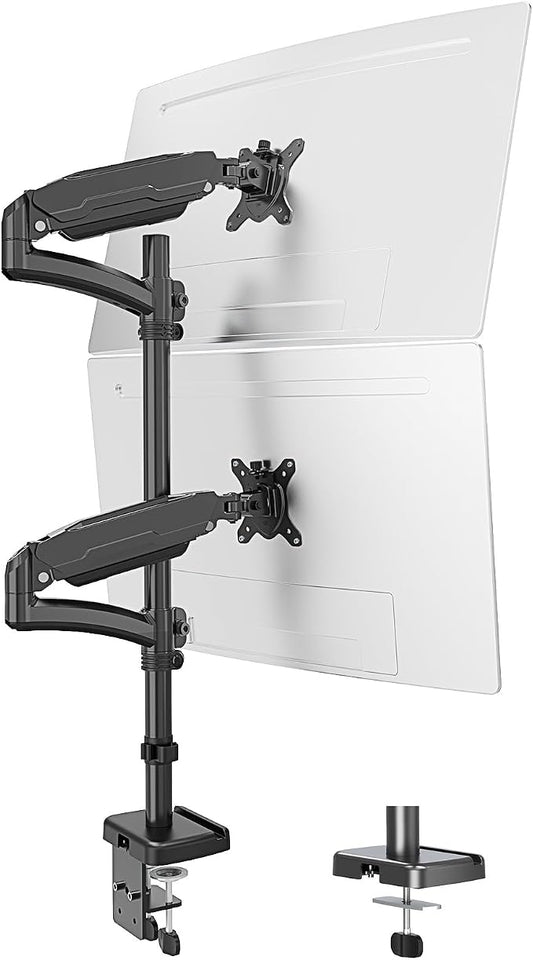 MOUNT PRO Vertical Dual Monitor Mount, Stacked Monitor Stand for 2 Computer Screens up to 32 inches, Full Motion Adjustable Tall Display Desk Mount, Each Arm Holds up to 17.6lbs, VESA Mount by MOUNTPRO