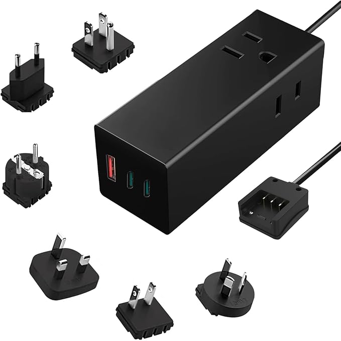 Ceptics 65W World Travel Adapter 3 USB Ports PD 3.0 Ultra Compact Charger 2 US Outlets [GaN Tech], Quick Type C, Charge Laptops, Cellphones in Europe, Asia, Africa, America and More by Ceptics