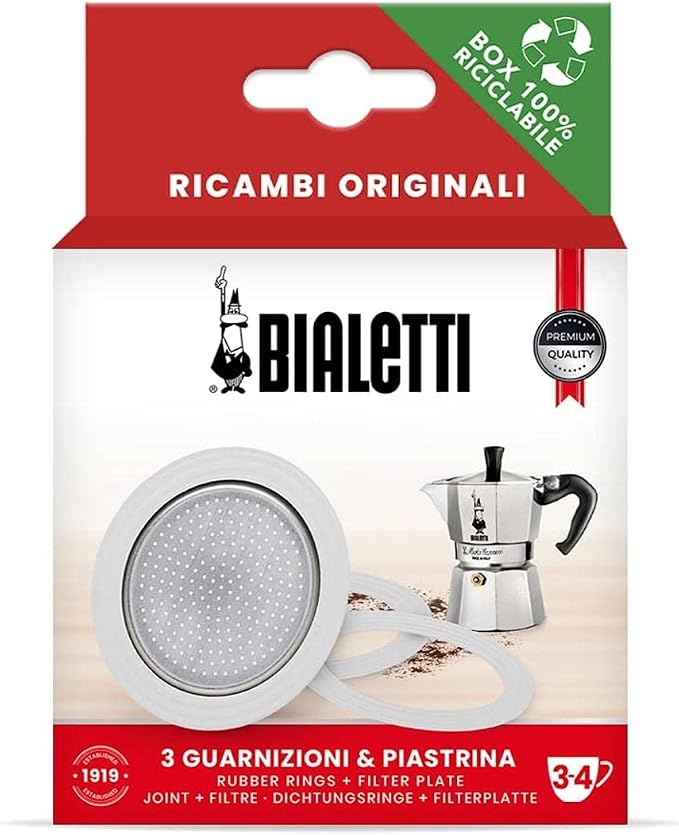 Bialetti Spare Parts, Includes 3 Gaskets and 1 Plate, Compatible with Moka Express, Fiammetta, Break, Happy, Dama, Moka Melody, Alpina, Moka Timer and Rainbow (3/4 Cups) by Bialetti