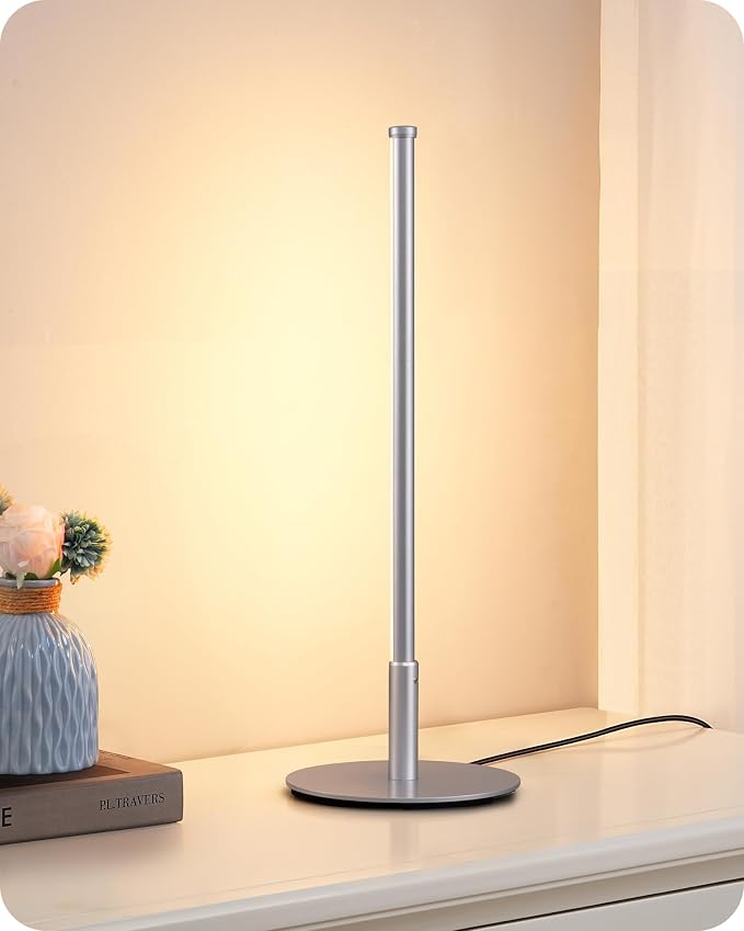 EDISHINE Upgraded LED Table Lamp, Stepless Dimmable Bedside Lamp with 3 Color Temperature, Modern Nightstand Lamp, Desk Lamp for Bedroom, Living Room, Corner, Gift, Metal Finish, Silver, 6W | 3 Color Temperature, Stepless Dimmable, 6W, Metal Finish, Sl... by EDISHINE