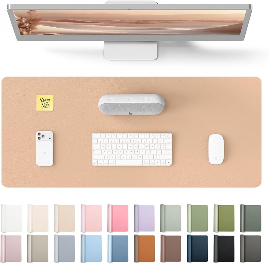 YSAGi Leather Desk Protector, Office Mat, Large Mouse Pad, Non-Slip PU Leather Blotter, Laptop Desk, Waterproof Writing Pad for Office and Home (Latte, 23.6" x 13.8") by YSAGi