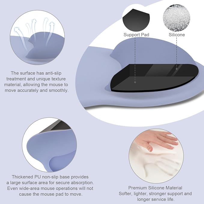 MOSISO Wrist Rest Support for Mouse Pad&Keyboard Set, Stone Blue | Circle Curved Ergonomic Mousepad Non-Slip Base Home/Office Pain Relief&Easy Typing Pad with Soft Cloth&Silicone Lining - Image 2