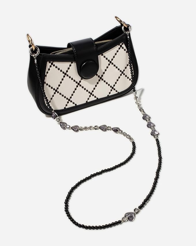 Phone Chain Crossbody Pearl Strap,Pearl Beaded Chain Shoulder Crossbody Lanyard with Phone Tether Patches Compatible with Most Phones Bag Purse - Image 6