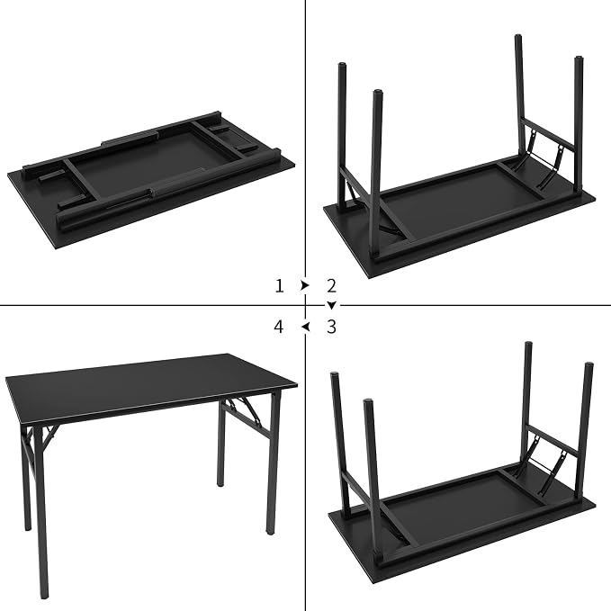 Need Office Computer Desk 47.2x23.6 in Sturdy Folding Laptop Table Black | Black Frame Writing Gaming Work Table/Foldable Home Office Desk/Sewing Table, No Assembly Required - Image 5
