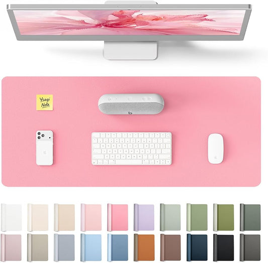 YSAGi Leather Desk Pad Protector, Large Mouse Pad, Non-Slip PU Leather Desk Blotter, Laptop Desk Pad/Mat, Waterproof Writing Pad for Office and Home (23.6" x 13.8", Pink) by YSAGi