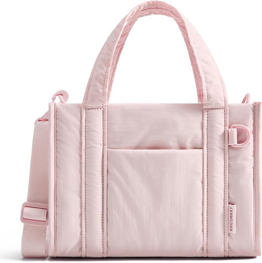 BAGSMART Boxy Tote Bag for Women, Crossbody Work Bag with Zipper | 3 Sizes Small Mini Tote Bag, Inner Tumbler Pocket Crush Bow Should Bag for Travel Work College by BAGSMART