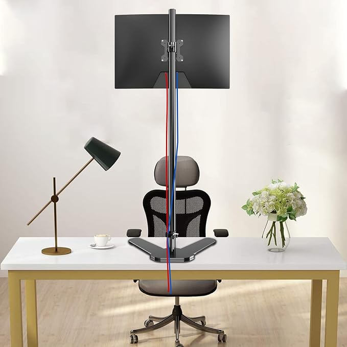 Single Tall Monitor Mount, Extra Long Computer Stand with 47 inch Pole, Floor Computer Stand, Free-Standing Monitor Desk Mount Support 13 to 27 inch Screen,22lbs - Image 7