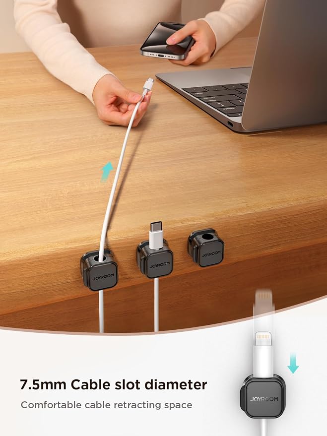 JOYROOM 6 Pack Magnetic Cable Clips, Cord Organizer Adhesive Wire Holder | Home Nightstand Office Desk Accessories, Car Wall Organization, Phone Charger Cord Holder Management, Cable Smooth Adjustable - Image 3