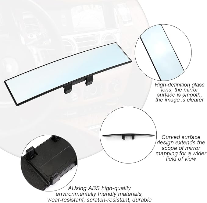 8sanlione Car Rearview Mirrors, Shock Resistant Interior Clip-on Panoramic Rear View Mirror for Car, Wide Viewing Range, 12 inch HD Universal Use for Cars, SUVs, Trucks, Vehicles (White) - Image 3