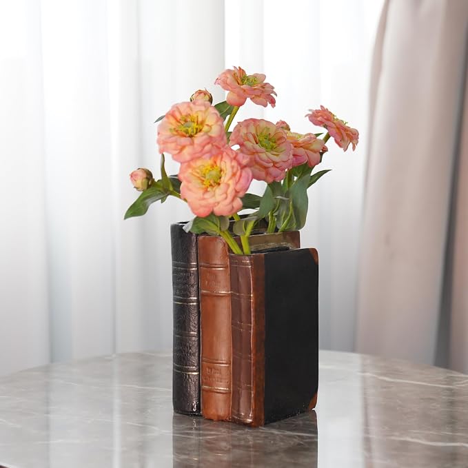 Guichifun Book Shaped Vase for Flowers - Resin Decorative Vase Classical Fake Books for Bookshelf Bedroom Office Home Décor Gifts for Book Lovers 5.5 * 4.5 * 7.5 Inch - Image 2