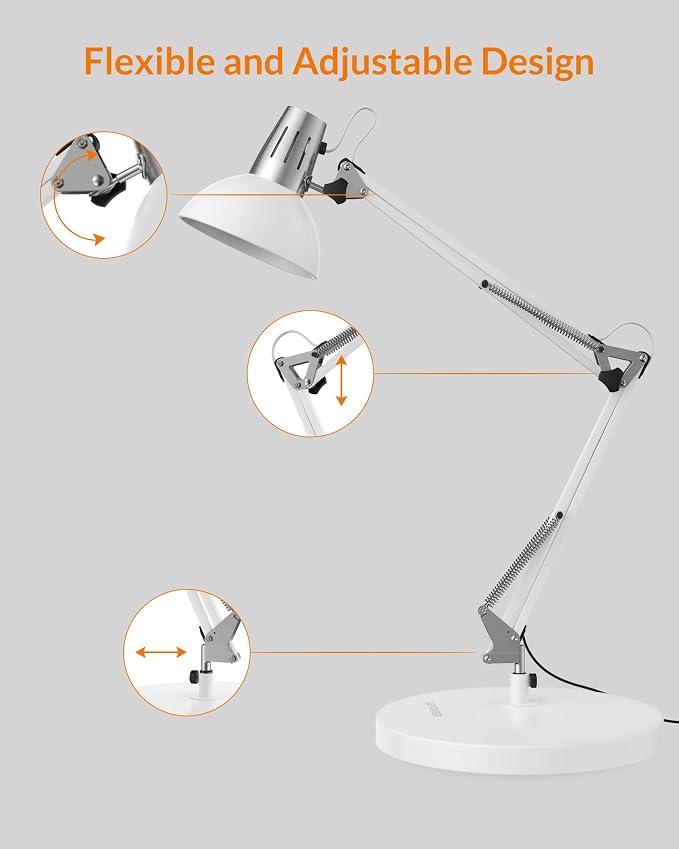 LEPOWER Metal Adjustable Desk Lamp with Clamp, Swing Arm for Home Office | Gooseneck, Architect Style, Eye-Caring Table Lamp, On/Off Switch, E26 Base, Reading for Dorm, Bedroom, Study, Back to School - Image 7