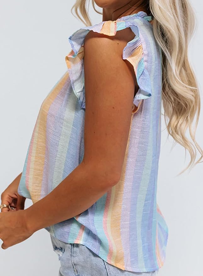 SHEWIN Womens Summer Crewneck Tank Tops Casual Ruffle Sleeveless Tops Shirts - Image 3