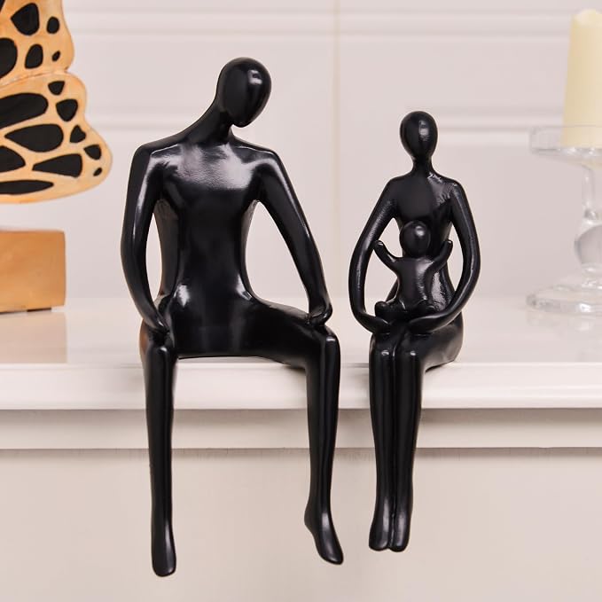 Quoowiit Black Bookshelf Decor Family Sculpture, Abstract Art Ornament Coffee Table Decor, Modern Aesthetic Family Figurine Decoration for Home Office Shelf Table Desk Living Room Set of 3 - Image 7