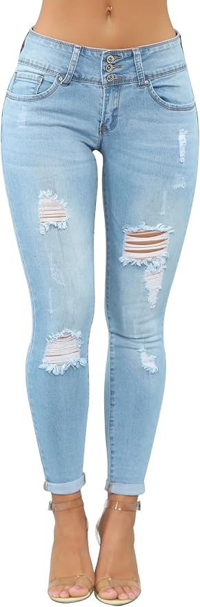 KUNMI Women's Skinny Ripped Trendy Jeans Distressed Stretchy Denim Pants - Image 2