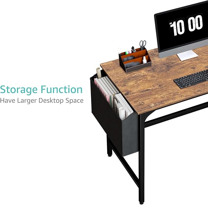 Lufeiya Computer Desk with Drawers - 40 Inch Work Reversible Small Desk for Bedroom Home Office, Simple Study Writing Table PC Desks with Drawer Storage Shelves, Rustic Brown - Image 7