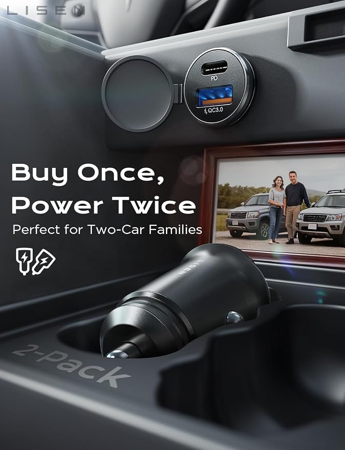 LISEN Car Charger USB C, 69W Cigarette Lighter USB Charger Adapter, Car Accessories Gifts for Men, Mini USBC Cars Fast Charging Adapter USBC Type C 12V Plug Outlet, for iPhone 17 Pro Max 16 15 14 13 - Image 2