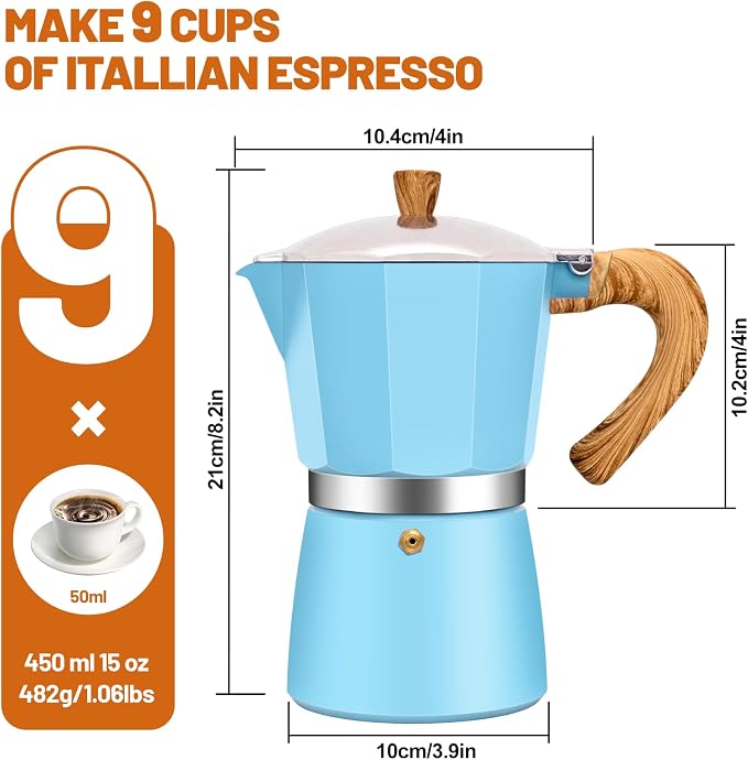 9 Cup Aluminum Espresso Stovetop Moka Pot Express Coffee Maker Percolator Italian Classic Mocha Coffee Machine for Italian and Cuban Cafe Brewing for Home & Camping 450ml 15oz - Image 2