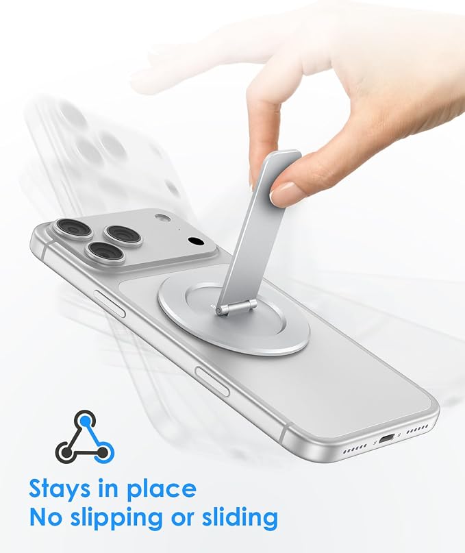 Magnetic Phone Stand for Magsafe, Ultra-Slim Snap-on Phone Holder Kickstand,180° Adjustable Angle Damping Design Cellphone Grip, Silver - Image 8
